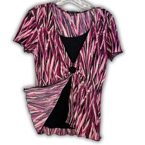 Y2K Pink M Abstract Ring Front Top Retro Grunge Layered Clubwear Babydoll 2000s‎